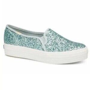 Keds x Kate Spade Light Blue Glitter Triple Decker Slip-On Shoes sneaker size 8